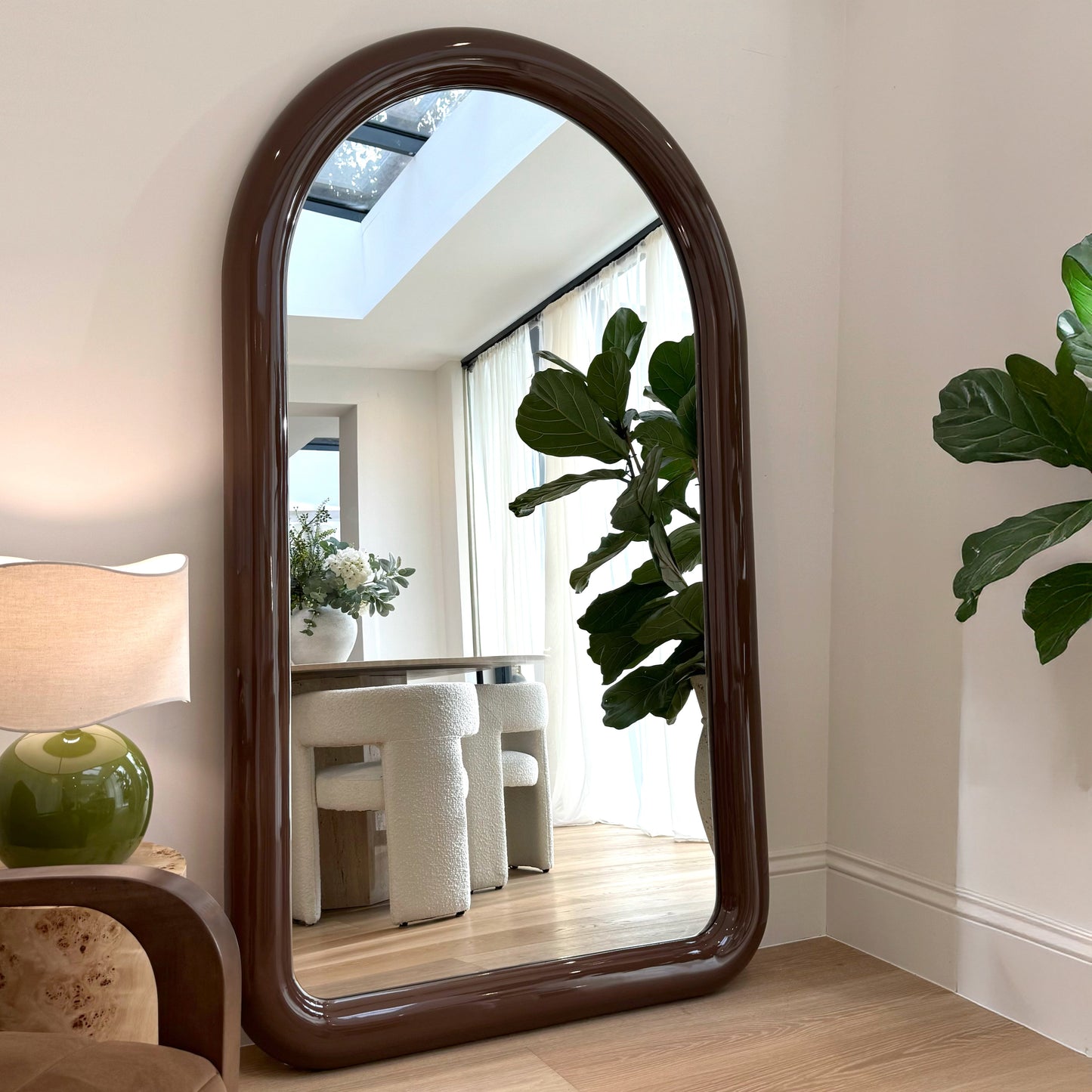 Obsidienne - Miroir Extra Large Arqué Pleine Longueur Chocolat Brillant 200cm x 120cm