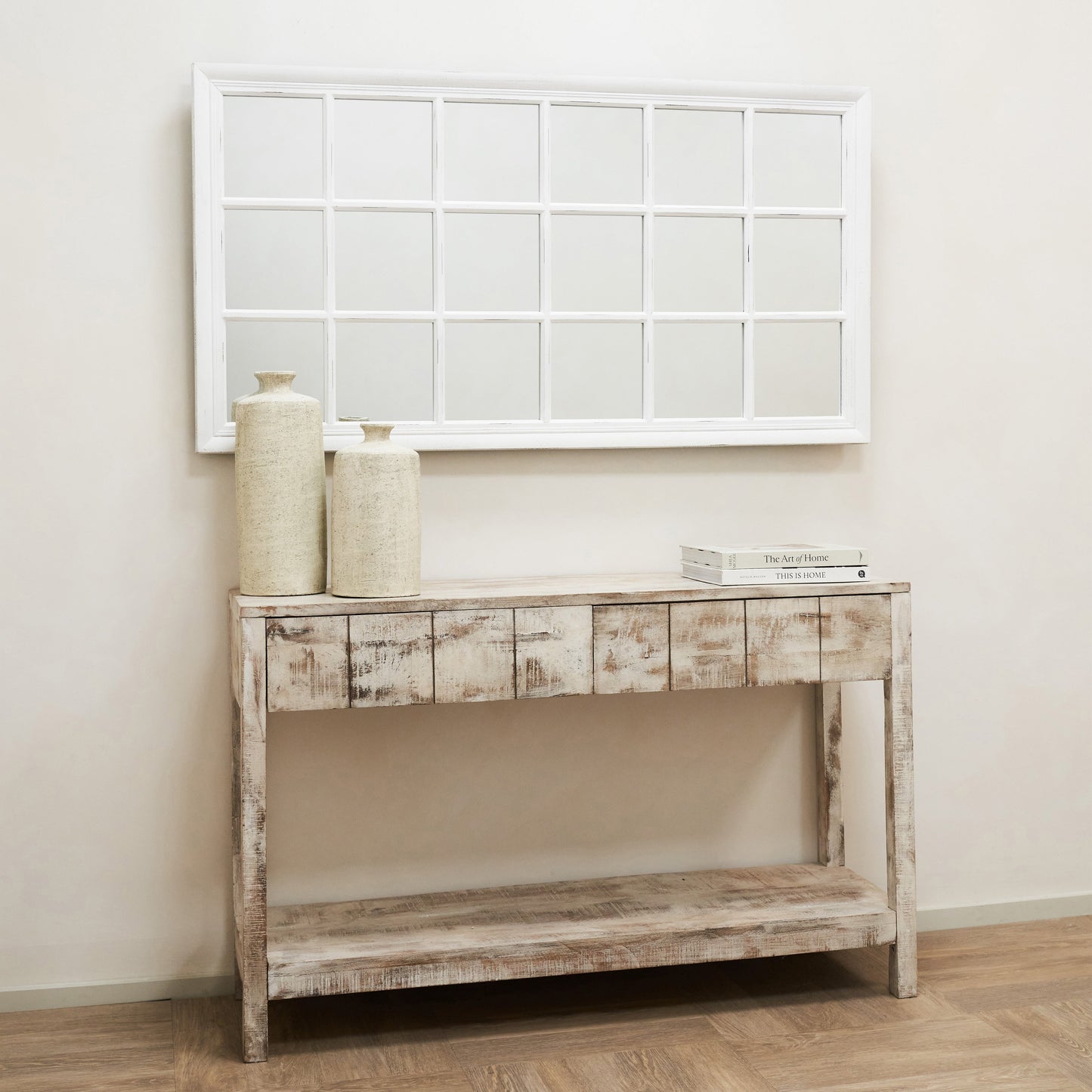 Sasha - Miroir Rectangulaire Fenêtre Shabby Chic Blanc 134cm x 70cm