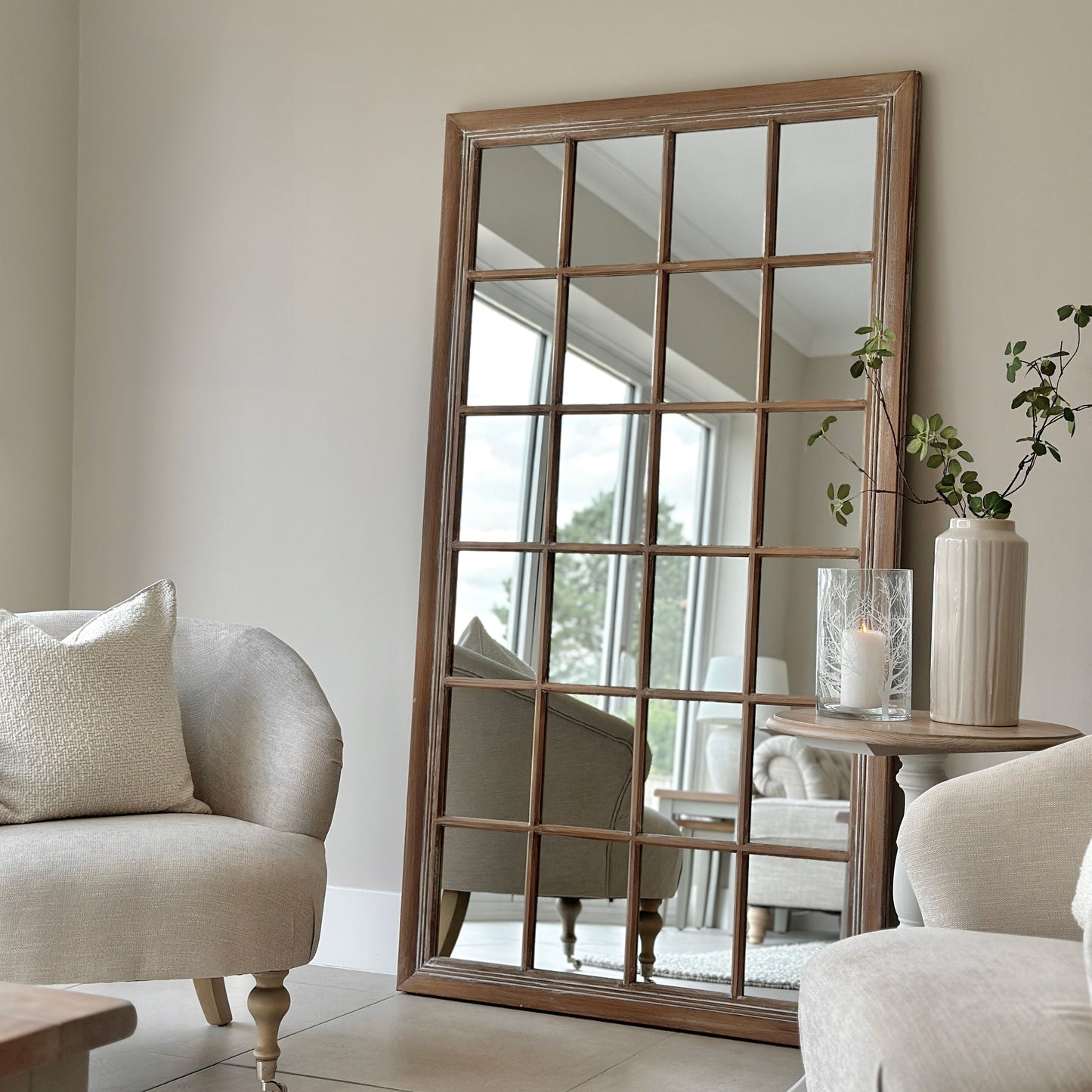 Sasha - Miroir de fenêtre pleine longueur chêne shabby chic 180cm x 100cm