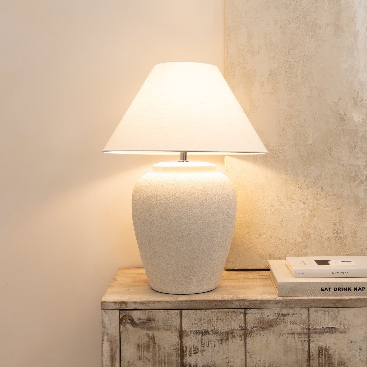 Sicile - Lampe de table avec abat-jour en céramique pierre Coolie