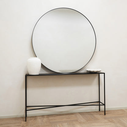 Theo - Grand miroir mural rond en métal noir 120cm x 120cm