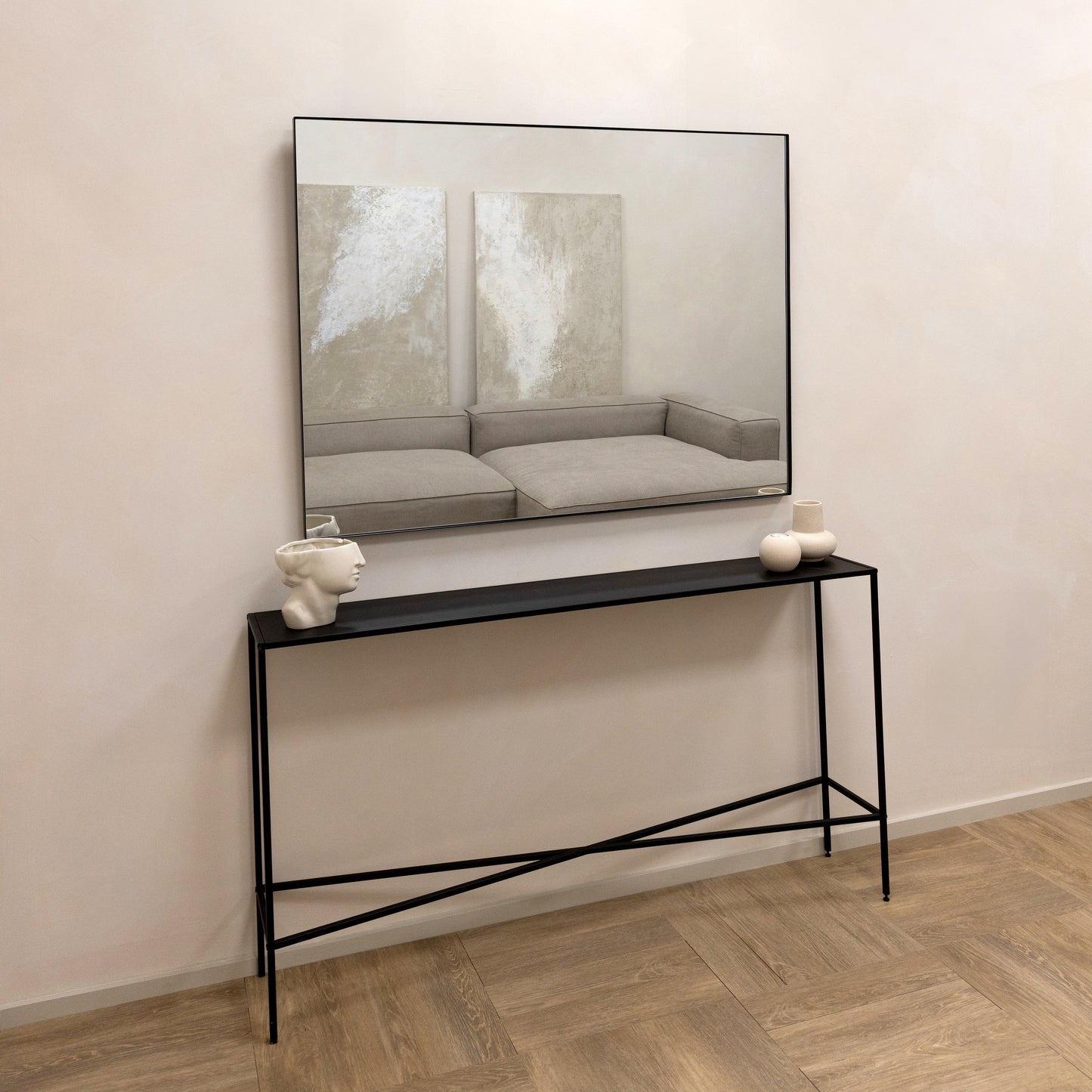 Theo - Grand miroir mural rectangulaire en métal noir 120cm x 90cm