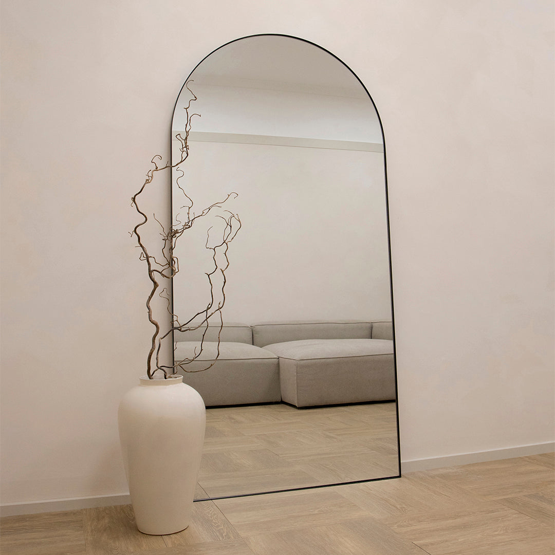 Theo - Miroir Métallique Noir Arqué Grand Pleine Longueur 180cm x 90cm
