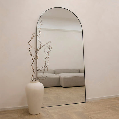 Theo - Miroir Métallique Noir Arqué Grand Pleine Longueur 180cm x 90cm