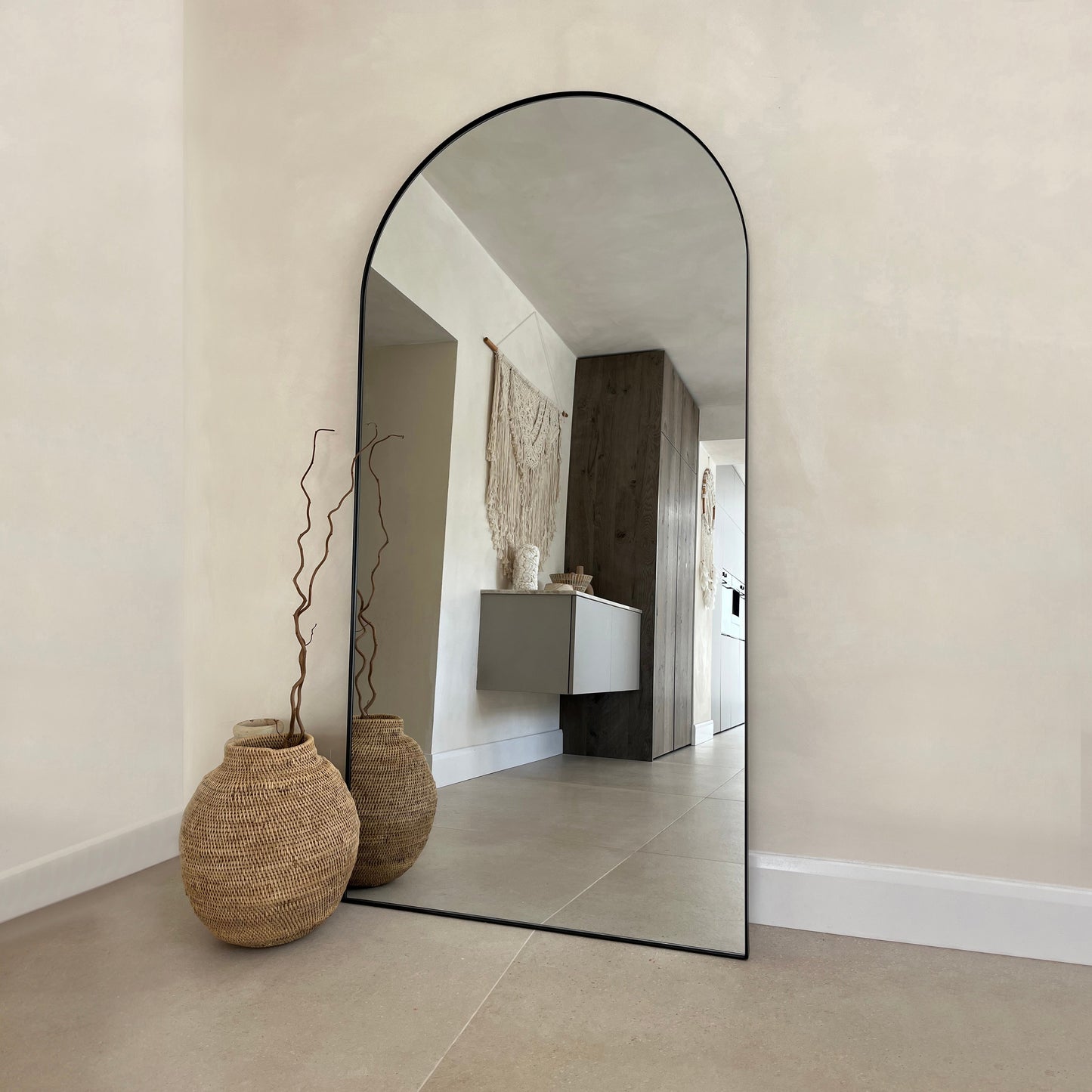 Theo - Miroir Métallique Noir Arqué Grand Pleine Longueur 180cm x 90cm