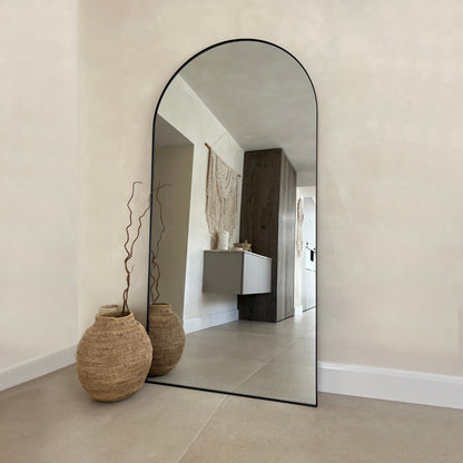 Theo - Miroir Métallique Noir Arqué Grand Pleine Longueur 180cm x 90cm