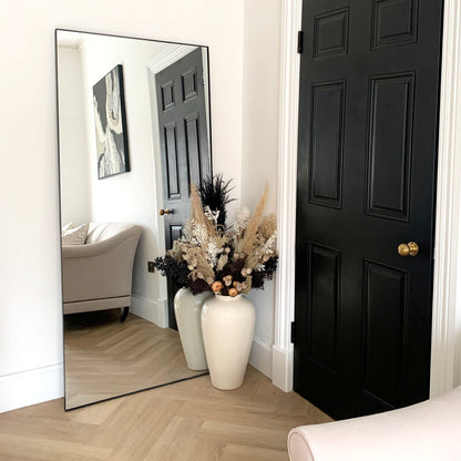 Theo - Miroir Rectangulaire Métallique Noir Grand Format 179cm x 80cm Pleine Longueur