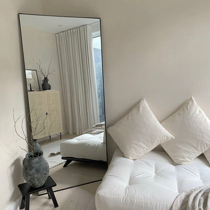 Theo - Miroir Rectangulaire Métallique Noir Grand Format 179cm x 80cm Pleine Longueur