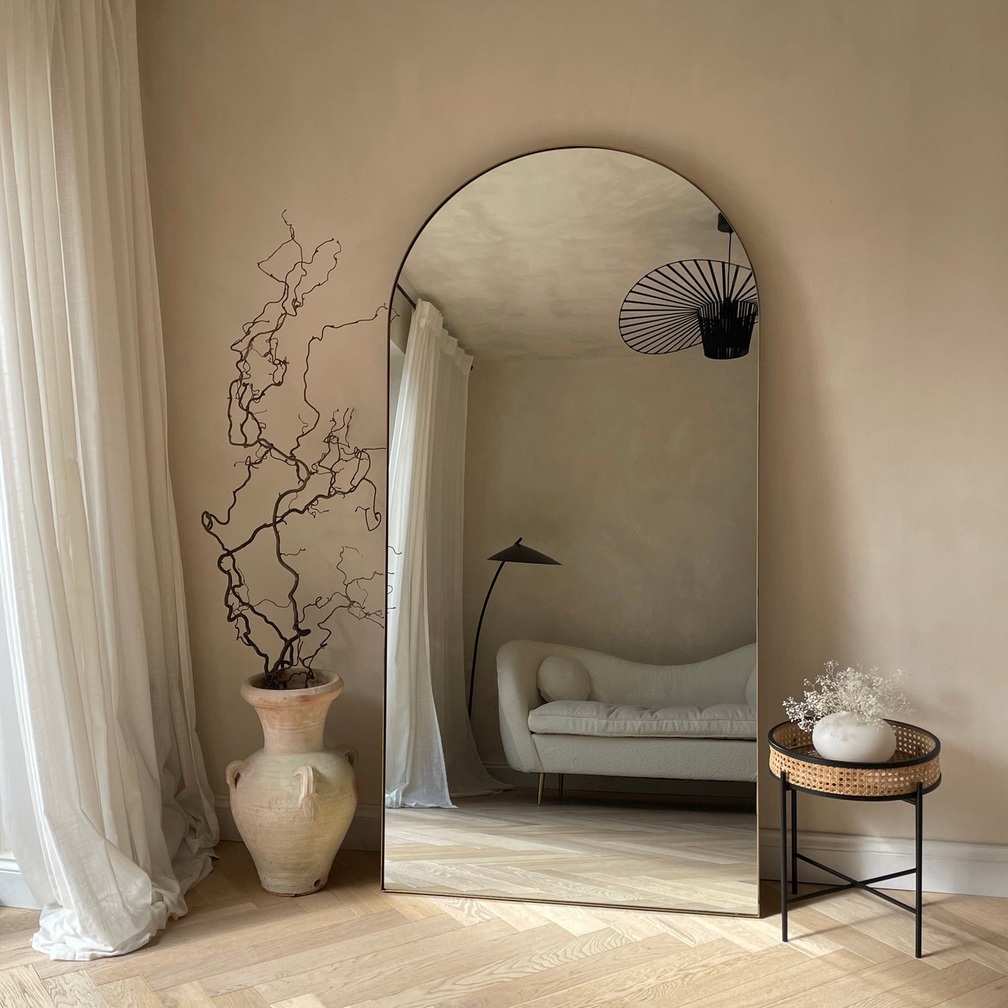 Theo - Miroir Métallique Grand Arqué Pleine Longueur Or 180cm x 90cm