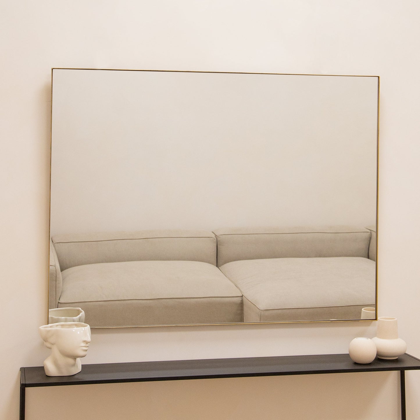 Theo - Grand miroir mural rectangulaire en métal doré 120 cm x 90 cm