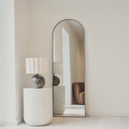 Theo - Miroir Métallique Noir Arqué Grand Pleine Longueur 160cm x 50cm