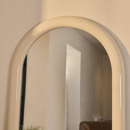 Obsidienne - Miroir extra grand plein pied arqué ivoire brillant 200cm x 120cm