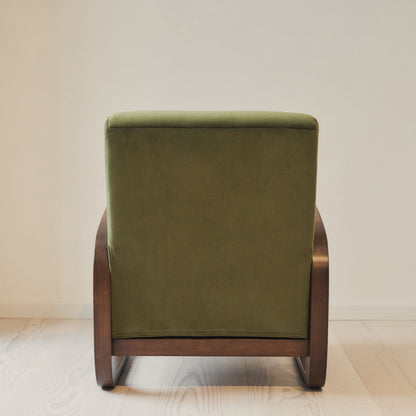 Dalton - Fauteuil d'Appoint en Velours Olive et Bois Foncé