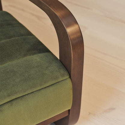 Dalton - Fauteuil d'Appoint en Velours Olive et Bois Foncé
