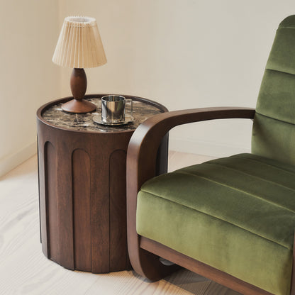 Dalton - Fauteuil d'Appoint en Velours Olive et Bois Foncé