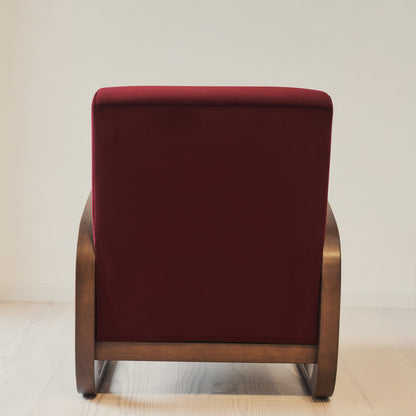 Dalton - Fauteuil d'Appoint en Velours Rouge Merlot et Bois Foncé