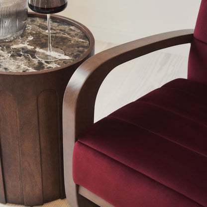 Dalton - Fauteuil d'Appoint en Velours Rouge Merlot et Bois Foncé