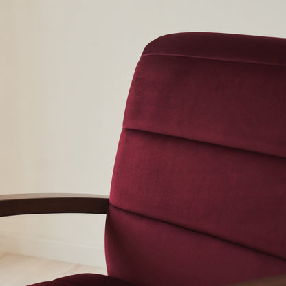Dalton - Fauteuil d'Appoint en Velours Rouge Merlot et Bois Foncé
