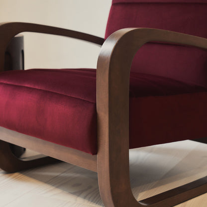 Dalton - Fauteuil d'Appoint en Velours Rouge Merlot et Bois Foncé