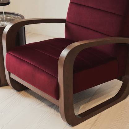 Dalton - Fauteuil d'Appoint en Velours Rouge Merlot et Bois Foncé