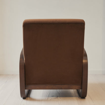 Dalton - Fauteuil d'Appoint en Velours Marron et Bois Foncé