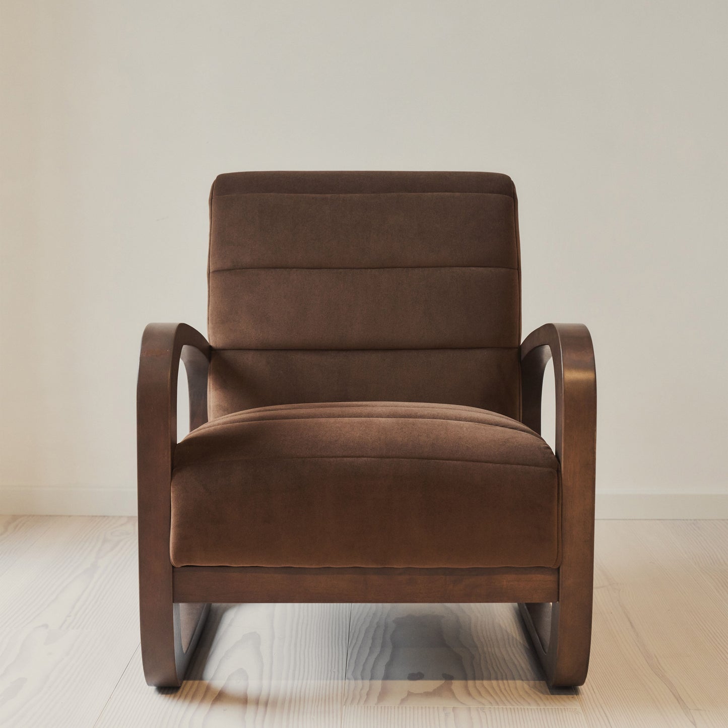 Dalton - Fauteuil d'Appoint en Velours Marron et Bois Foncé
