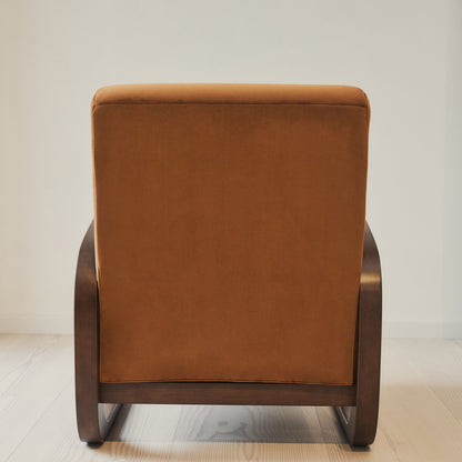 Dalton - Fauteuil d'appoint en velours caramel et bois foncé