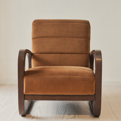 Dalton - Fauteuil d'appoint en velours caramel et bois foncé