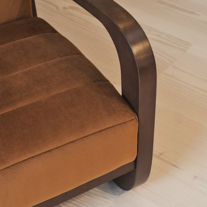 Dalton - Fauteuil d'appoint en velours caramel et bois foncé