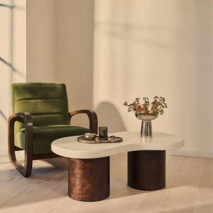 Aegean - Table basse irrégulière en bois burl foncé et béton à 2 pieds