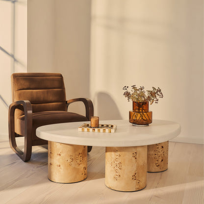Aegean - Table basse irrégulière en bois de burl naturel et béton à 3 pieds
