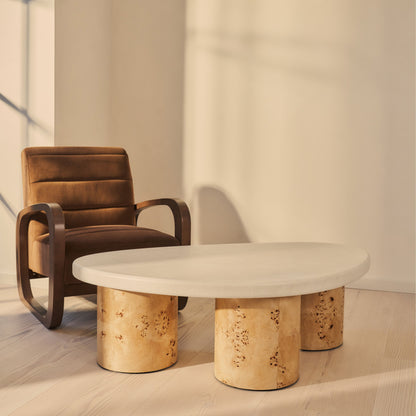 Aegean - Table basse irrégulière en bois de burl naturel et béton à 3 pieds