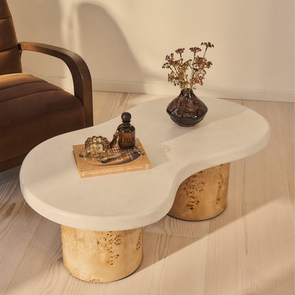 Aegean - Table basse irrégulière en bois de burl naturel et béton à 2 pieds
