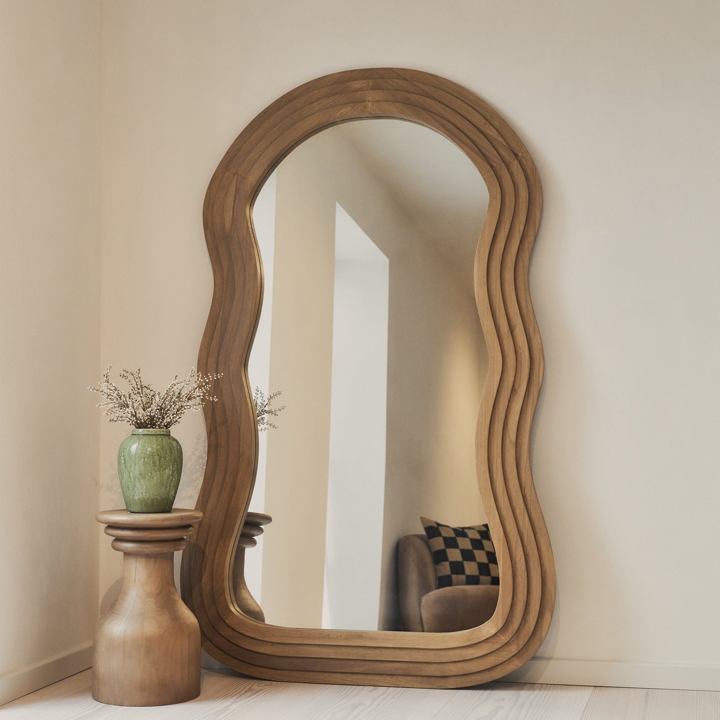 Luciana - Miroir Extra Large à Vagues Pleine Longueur Bois Chaud 180cm x 105cm