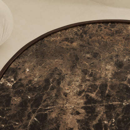 Valor - Table basse ronde premium en bois foncé et marbre Dark Emperador