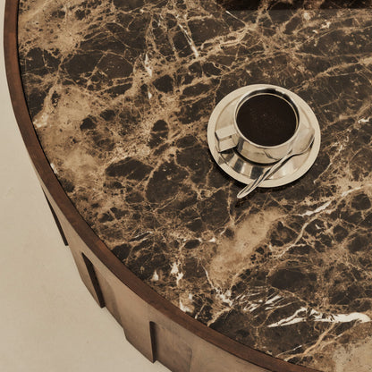Valor - Table basse ronde premium en bois foncé et marbre Dark Emperador