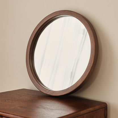 Arden - Miroir mural rond en bois foncé 40cm x 40cm