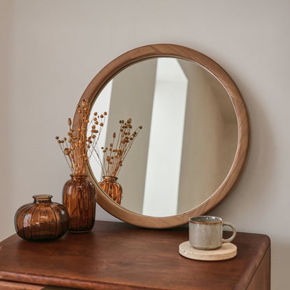 Arden - Miroir Mural Rond en Bois Chaud 40cm x 40cm
