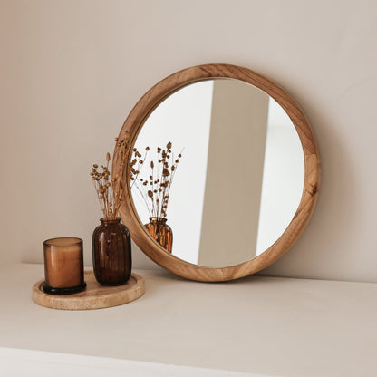 Arden - Miroir mural rond en bois clair 40cm x 40cm