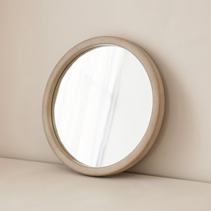 Arden - Miroir mural rond en béton et bois 40cm x 40cm