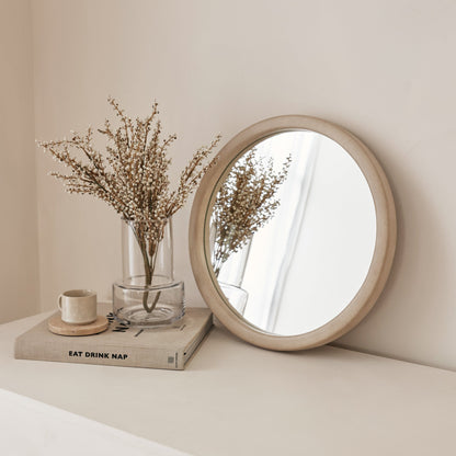 Arden - Miroir mural rond en béton et bois 40cm x 40cm