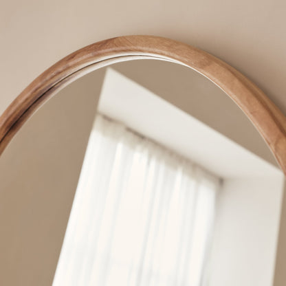 Arden - Grand miroir mural rond en bois clair 90cm x 90cm