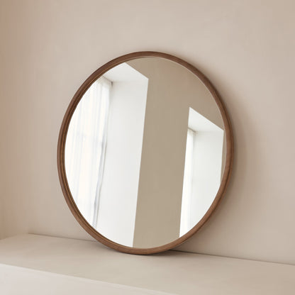 Arden - Grand miroir mural rond en bois chaud 90cm x 90cm