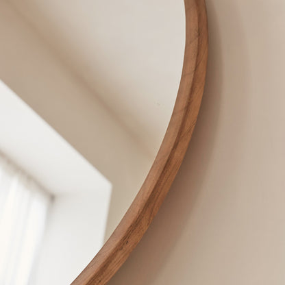 Arden - Grand miroir mural rond en bois chaud 90cm x 90cm