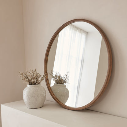 Arden - Grand miroir mural rond en bois chaud 90cm x 90cm