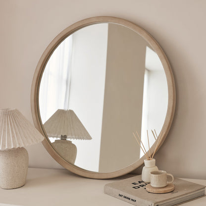Arden - Miroir mural rond en bois et béton 70 cm x 70 cm