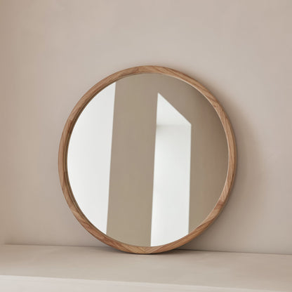 Arden - Miroir Mural Rond en Bois Clair 70cm x 70cm