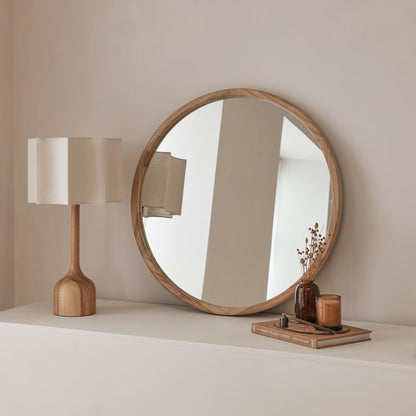 Arden - Miroir Mural Rond en Bois Clair 70cm x 70cm