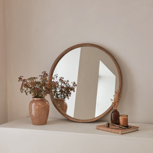 Arden - Miroir mural rond en bois chaleureux 70cm x 70cm