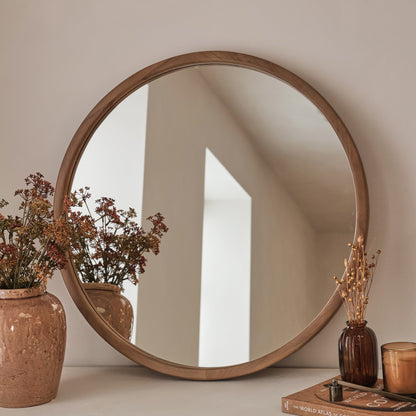 Arden - Miroir mural rond en bois chaleureux 70cm x 70cm